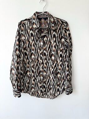 Robert Graham Animal-Print Button Front Lightweight Cotton Blouse - Size M